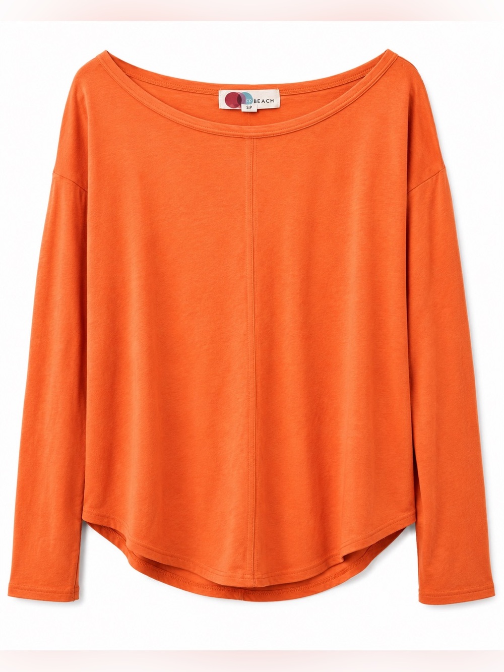 Free People FP Beach Orange Boat Neck Top S 100% Cotton Oversized Slouchy
